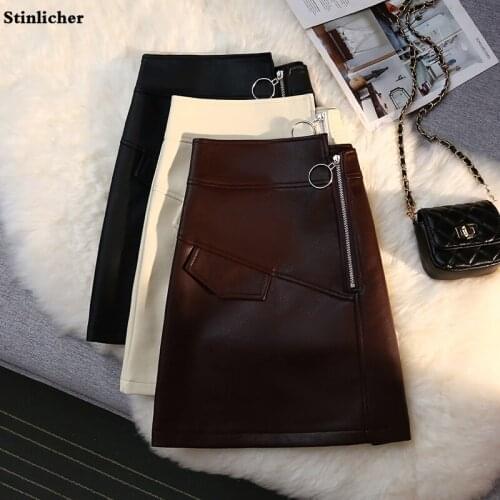 Autumn winter bodycon pencil skirt fashion zipper bag hip PU leather skirts women casual high waist irregular short mini skirt