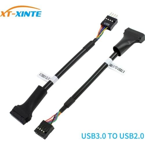 XT-XINTE 20 Pin USB 3.0 Header Female to 9 Pin USB 2.0 Male Adapter Converter Wire Data Cable