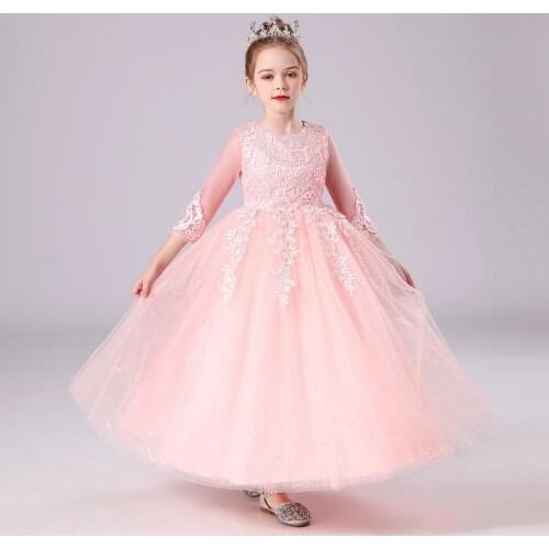 Dresses For Girls Wedding Party Frock Flower Gown Princess Evening Summer Children Mesh Sleeve Dress