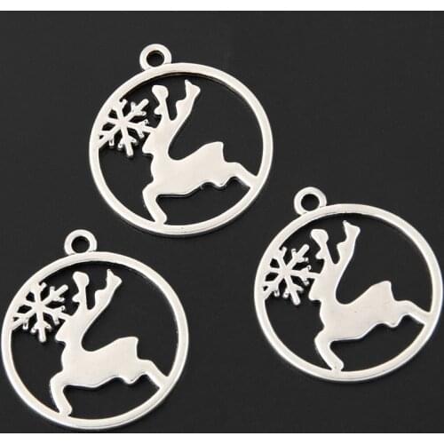 30pcs Silver Color 22x25mm Sika Deer Charms Round Animal Pendant Fit Christmas DIY Jewelry Making Handcrafted Accessories