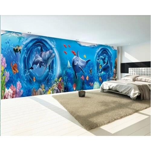 Custom photo mural 3d wallpaper Underwater world dolphin animal coral home decor living room wallpapers for walls 3 d in rolls