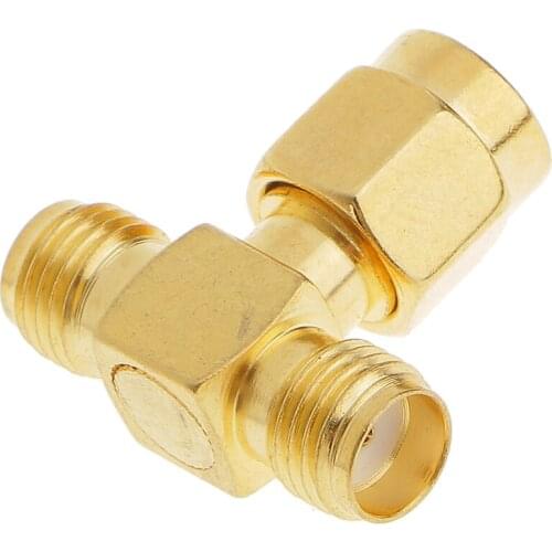 Gold-Plated Copper SMA Male To Dual SMA RF Female Triple T Adapter Connector