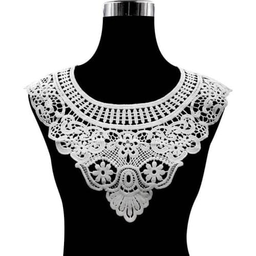 Luxury White 3d Lace Fabric Collar Trim Hollow Embroidered Flowers Neckline Lace Patches Sticker Dress Sewing Guipure Ornament