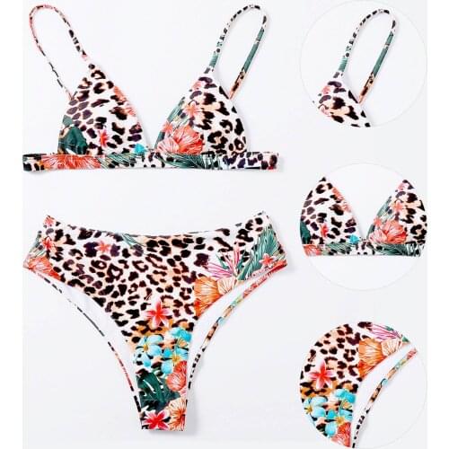 S-XL New Primitive tribal style Womens Leopard Printing Stitching Split Swimsuit Sexy Swimwear badpak dames plus size Casual F4