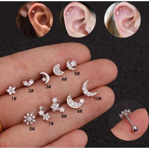 2Pcs Silver Color Fashion Body Jewelry Star Crown Stainless Steel Helix Rook Piercing Earring Cartilage Ear Piercing Jewelry
