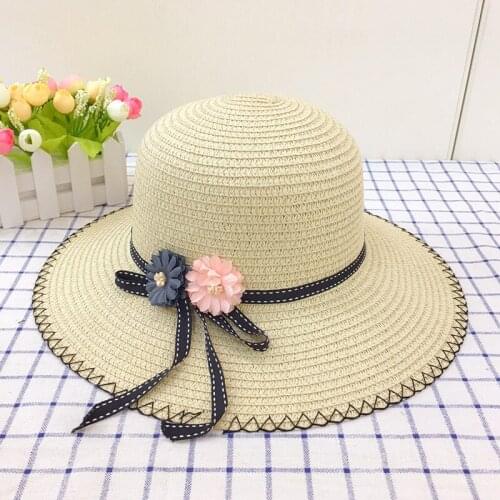 Summer Sunhats Flower Knitted Sunshade Hat Parents and Children Sunscreen Outing Straw Ladies Cap Princess Sunhat Wholesale H027