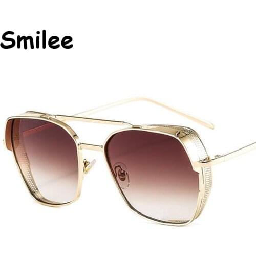 Brand Design Steampunk Sunglasses Men Women Driver Shades Male Vintage Sun Glasses Men Brown Square Alloy Frame glasses UV400