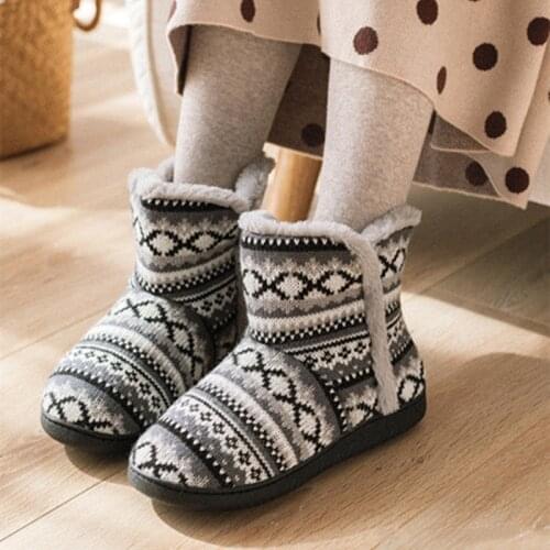 Suihyung Winter Warm Women Indoor Slippers Soft Knitted Jacquard Plush Slippers Cashmere Home Cotton Flat Ladies Platform Slides