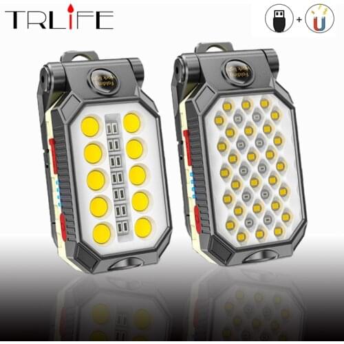 LED Camping Work Light Rechargeable Strong Magnetic LED COB Portable Foldable Flashlight Waterproof Torch with Power Display