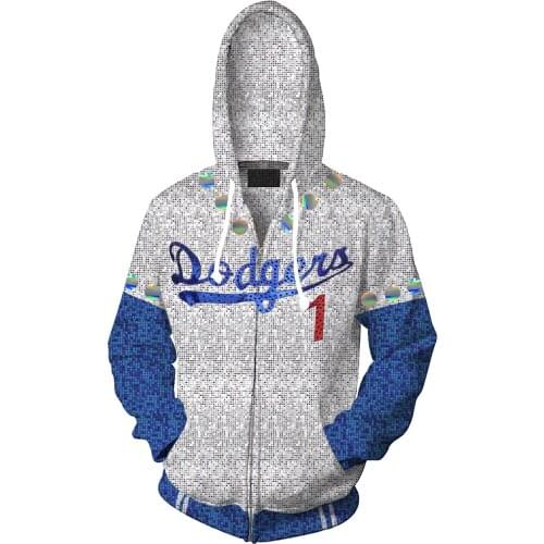 2019 Rocketman Elton John Dodgers Hoodie Zip Up Sweatshirt Jacket Cosplay Costume Men Women Cardigan