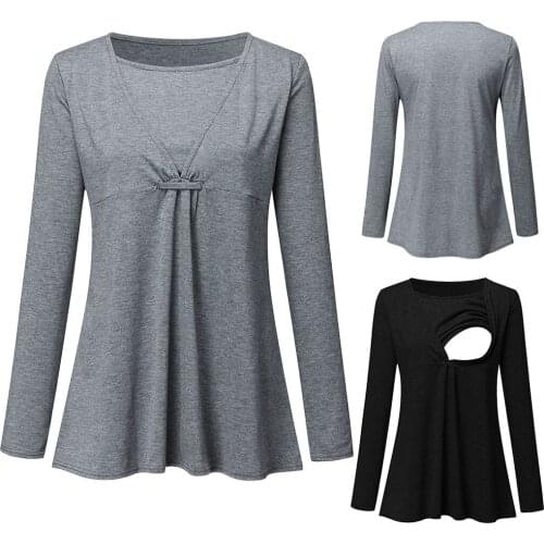 Maternity Tops Winter Solid Ruched for Breastfeeding Clothes Elegant Long Sleeve Nursing Shirt Nurse Pregnant Women Clothes #L