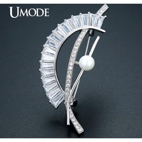 UMODE Brand Metal Brooches and Pins for Women Pearl Fashion Jewelry Banquet Broches Femininos Christmas Gift UX0027