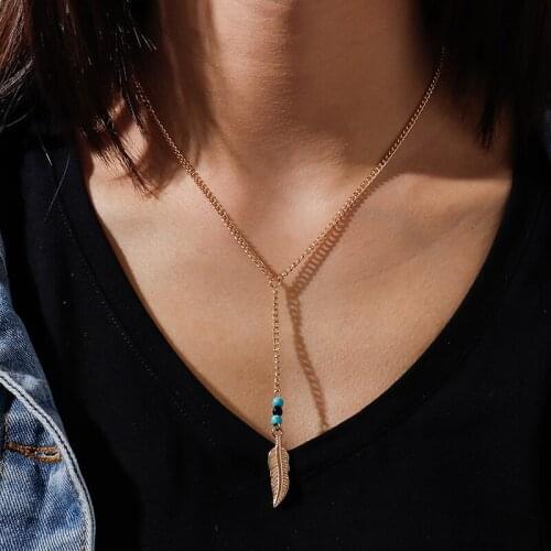 Bohemian Tree Leaf Pendants Necklaces Metal Long Sweater Chains Necklaces for Women Girls Jewelry Natural Stone Beads Collares