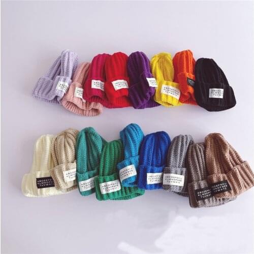 Knitted Baby Boy Cap Kids Baby Girls Hat Baby Bonnet Wholesale Candy Color Warm Kids Baby Winter Hats for Kids Children