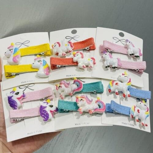 2Pcs/Set Girls Shiny Unicorn Horse Hair Clips Kids Lovely Hairpins Headband Barrettes Children Fashion Hair Accessories Gift