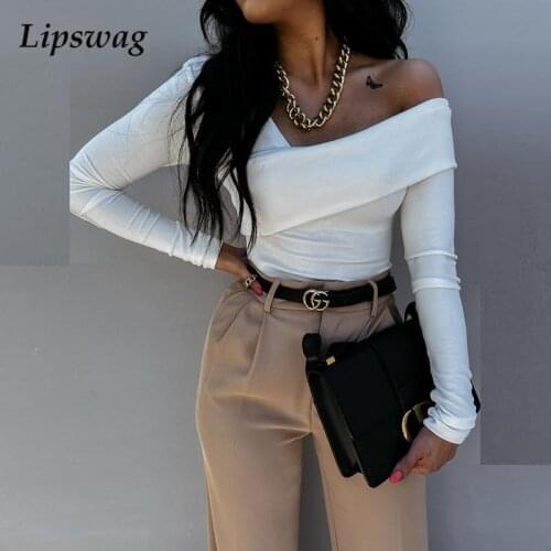 2021 Autumn Long Sleeve Casual Tops Blusa Elegant Simple Office Lady Solid Blouse Women Sexy Off Shoulder Fashion Shirt Pullover