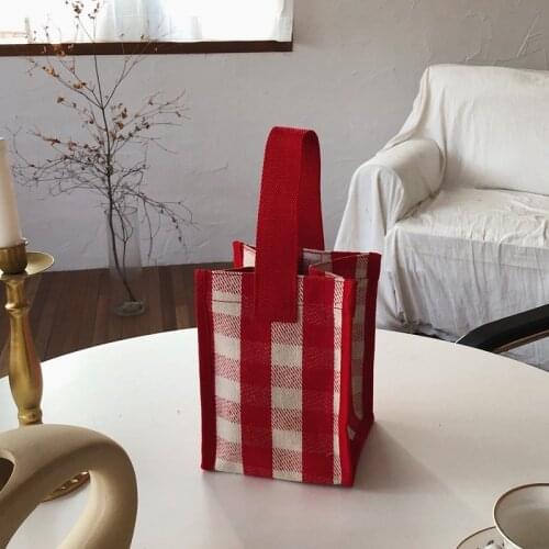 Women Samll Plaid Portable Lunch Bag Tote Fashion Canvas Shopping Mummy Picnic Tote Cute Children Kid For Food