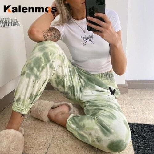 Tracksuit Pants Women High Street Vintage Tie-Dyed Print Hoodie Women Gradient Color Sweatshirt and Sexy Jogging Trousers Pants