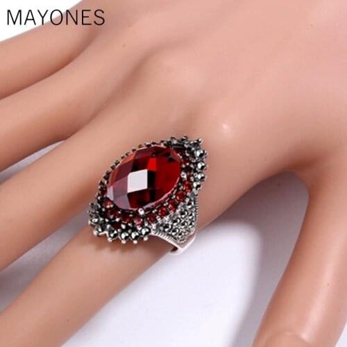 MAYONES 925 sterling silver natural blue steel jades red garnet rings luxurious rings for women festival weddings jewelry gift