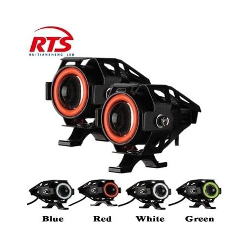 1PCS 125W Motorcycle Headlight Angel Eyes Motorbike Spotlight U7 LED Moto Driving Car Fog Spot Head Light Lamp IP68 Waterproof