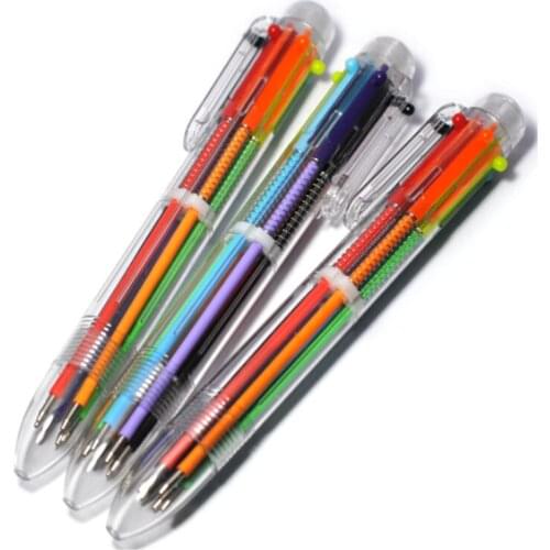 1Pcs Plastic Pens with Multi-color Models 6 in 1 Multi-colored Ballpoint Pen Push Type Pen Stationery School Office Tools