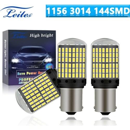 2pcs No Hyper Flash PY21W BAU15S 1156 BA15S T20 7440 W21W Canbus 144 SMD 3014 chip Turn Signal Lights Brake lamp Amber White