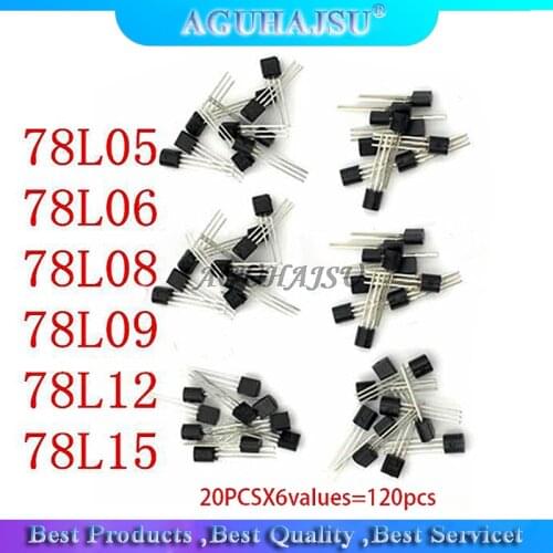 20PCSX6values=120pcs 78L05 78L06 78L08 78L09 78L12 78L15 TO-92 TO92 Transistor package Assorted Kit new and