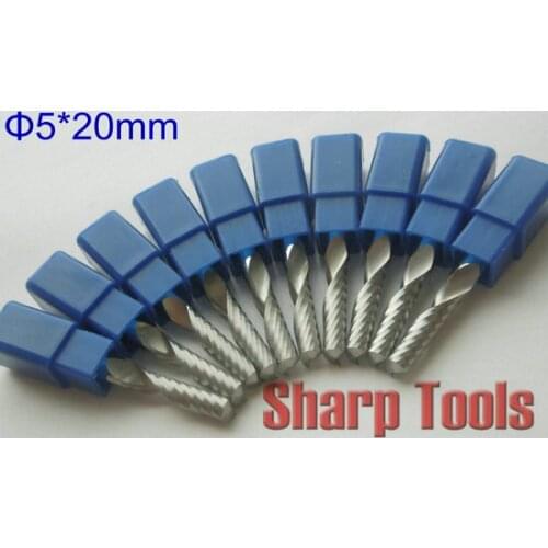 5*20MM Sharp One Flute Bit Spiral End Milling Cutters Tungsten Carbide CNC Router Cutting Tools for Wood Acrylic Machine 10pcs
