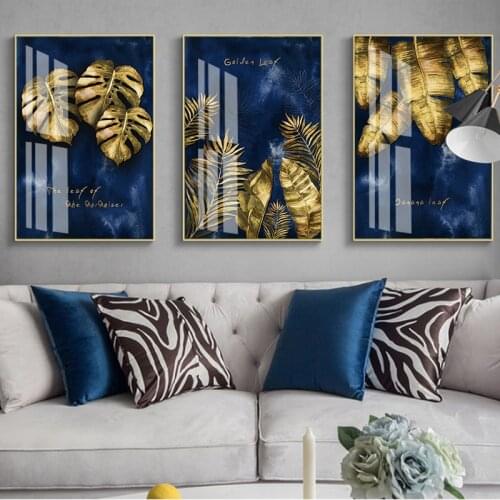 Golden Plant Leaf Poster Abstract Banana Manstera Wall Art Pictures Print Nordic Canvas Painting Modern Living Room Decoration