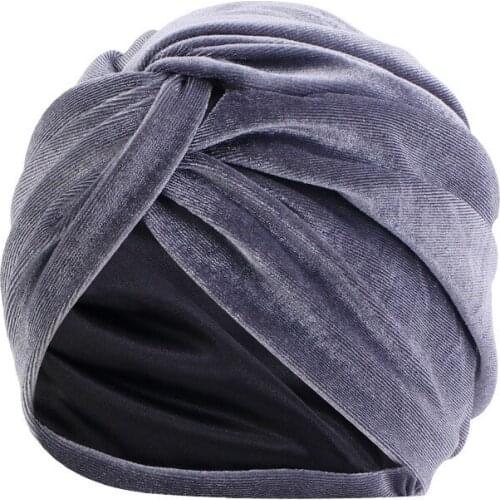 Satin Lining Velvet Twist Turban Caps For Women Solid Color Muslim Headscarf Bonnet Chemo Cancer Patient Hair Loss Hat