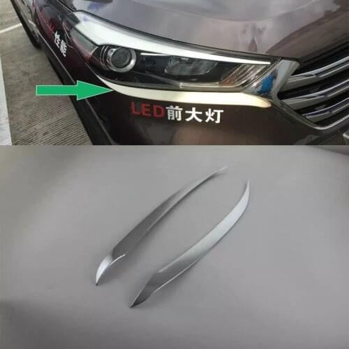 Car Accessories Exterior Decoration ABS Chrome Front Head Light Lamp Eyebrow Cover Trim For Hyundai Tucson 2015 Car-styling