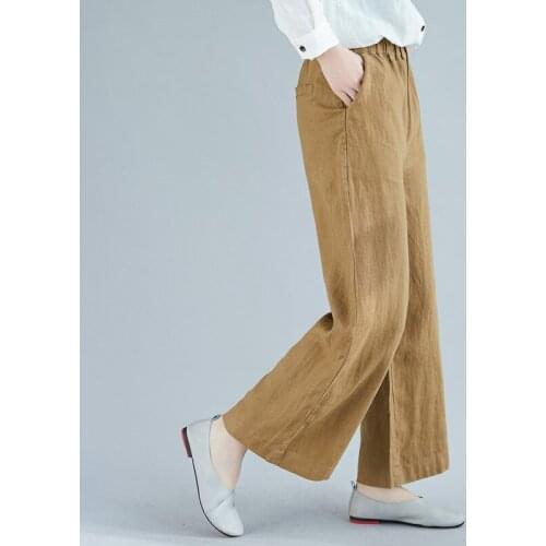 Spring Summer Cotton And Linen Wide-leg Pants Solid Color Large Size Female Solid Was Thin Casual Trousers Elastic Waist A757