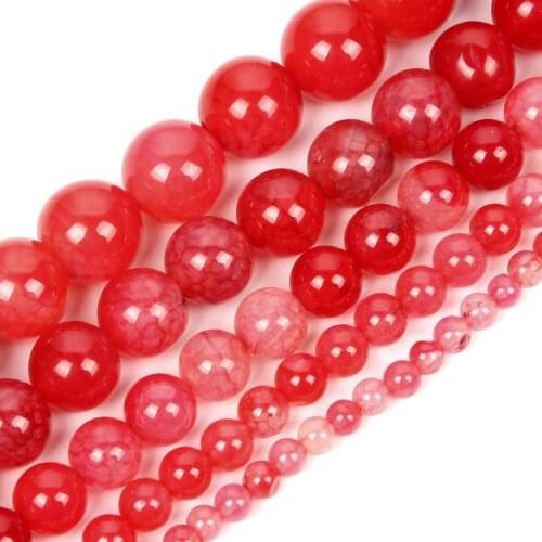 Natural Stone Fuchsia Cracked Onyx Agates Smooth Round Beads Charms Beads For Jewelry Making DIY 15' Strand 4/6/8/10/12MM