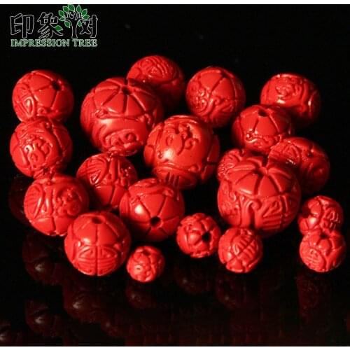50/10Pcs/Lot 6/8/11/14mm Handmade Carving Cinnabar Red Beads For DIY Bracelet Necklace Jewelry Components Making Accessories 615