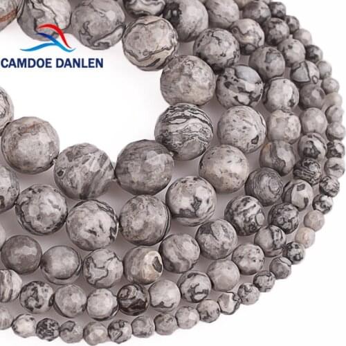 Natural Faceted Map Stone Round Beads Picasso Stone 4 6 8 10 12MM Fit Diy Charms Bracelet Necklace Jewelry Making Wholesale