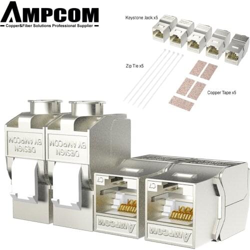 CAT7 RJ45 Tool-Less STP Shielded Keystone Jack, AMPCOM (UL listed) Self-Locking Cat7 Zinc Alloy Module Tool free Coupler