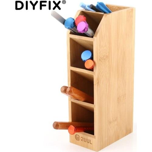 DIYFIX Mobile Phone Repair Tools Box Bamboo Storage Box Durable Desktop Tweezers Screwdriver Workshop Organizer