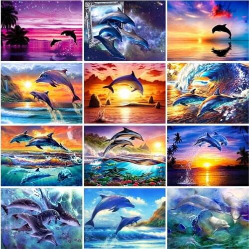 Full Square Round Drill 5D DIY Diamond Painting Dolphin Diamond Embroidery Animal Cross Stitch Rhinestone Mosaic Home Decor Gift