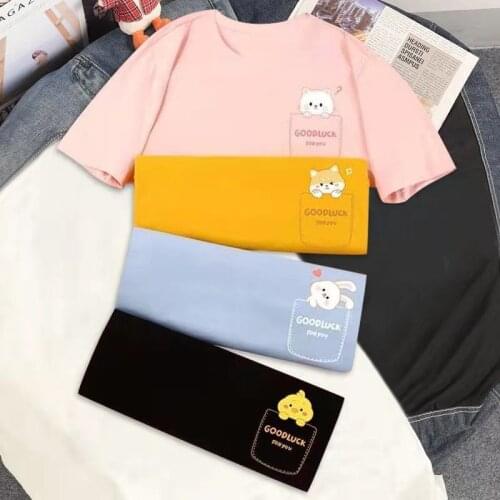 Harajuku y2k 100% Cotton Cute Anime Loose Tees Ulzzang kawaii Animal Printing Summer Short Sleeved Oversized T-Shirt Women Tops