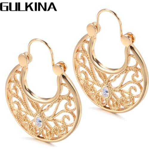 Gulkina Ethnic Bride Wedding Dangle Earrings 585 Rose Gold Natural Zircon Flower Earings Fashion Jewelry 2021 For Women