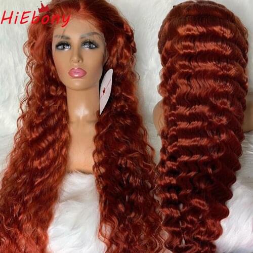 HiEbony Preplucked Lace Front Wig Orange Deep Wave 180% 13x6 Glueless Remy Hair Lace Front Wigs T Part Wigs with Baby Hair