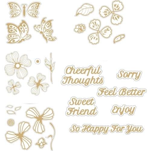 Graceful Butterfly Charming Flowers Best Wish Words Metal Cutting Dies And Hot Foil Plates For DIY Scrapbooking Album Paper Card