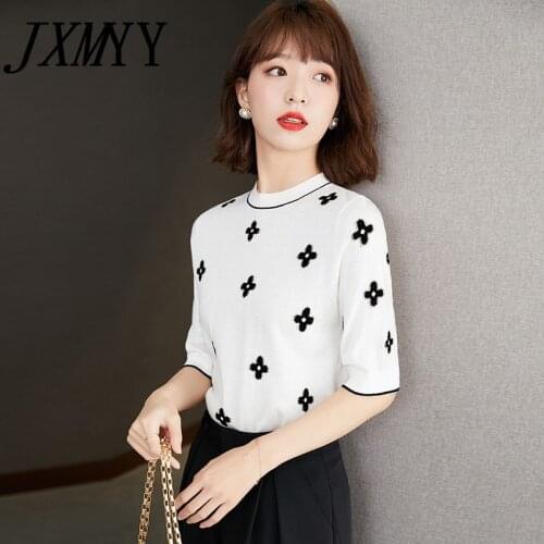 JXMYY 2021 High-End Light Luxury European Style Womens Tencel Wool Mid-Sleeve Embroidery Fashionable Comfortable Blouse Women
