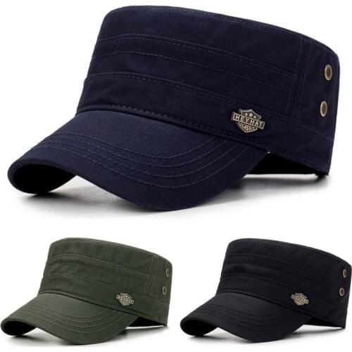 2021 Branded Men Military Cap Summer Autumn Casual Cadet Hat Washed Cotton Flat Top Caps Female Vintage Army Hats Bone Man Cap