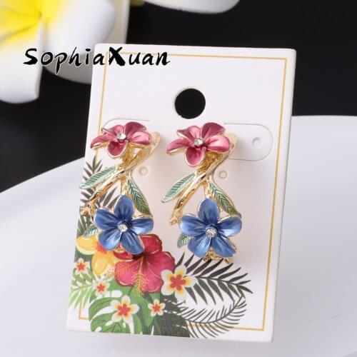 SophiaXuan Hawaiian Unusual Earrings Multicolor Big Plumeria Flower Jewelry Sets Dangle Earrings Necklaces Jewelry for Women New