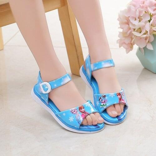 Summer Children Shoes Baby Girls Sandals Cartoon Frozen Anna Elsa Beach Soft Sandals Non-Slip Kids Breathable Cute Flat Shoes