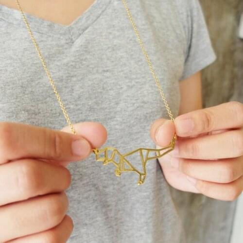 Wholesale Trendy Gold Silver Color Tyrannosaurus Necklace Women Origami Statement Necklace Handmade Jewelry