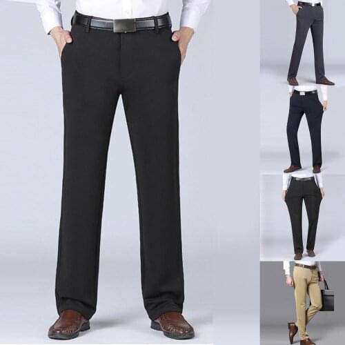 Male Classic Long Trousers Spring Autumn Business Solid Color Straight Suit Pants Comfy Long Pants Suit Pants Pockets for Office