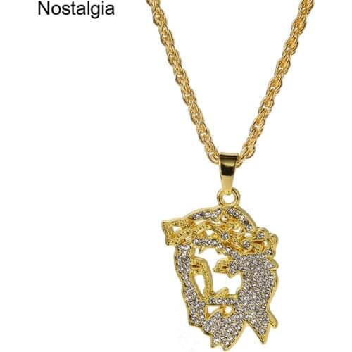 Nostalgia Iced Out Jesus Piece Necklaces & Pendants Mens Gold Hiphop Rappers Bling Jewelry