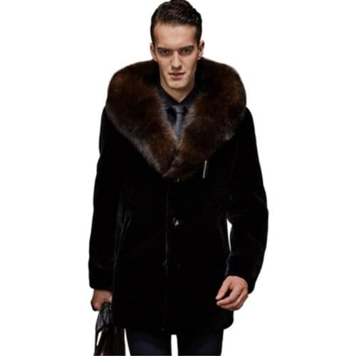 New Business Casual Mens Fur Coat Mens Long Fur Thickening Large Fur collar Hooded Large size jacket Size S-XXXL 4XL 5XL